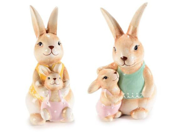 Keramik Hase m. Baby 14,5cm 2fach